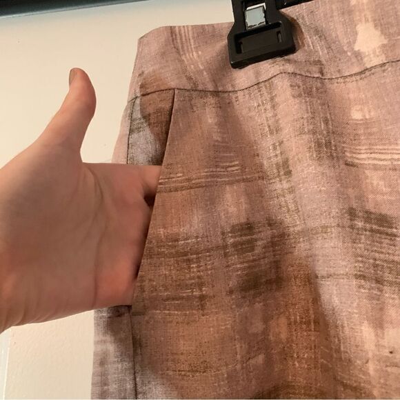 Loft A-Line Linen Midi Brown Brush Stroke Skirt - Picture 2 of 7